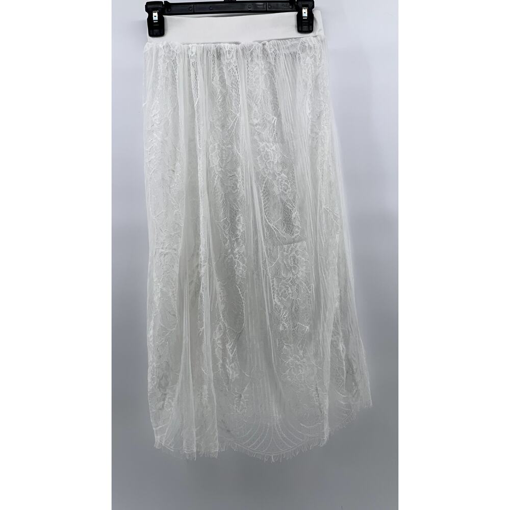 M MONACO USA Women's White Floral Lace A-Line Midi Skirt SZ S
